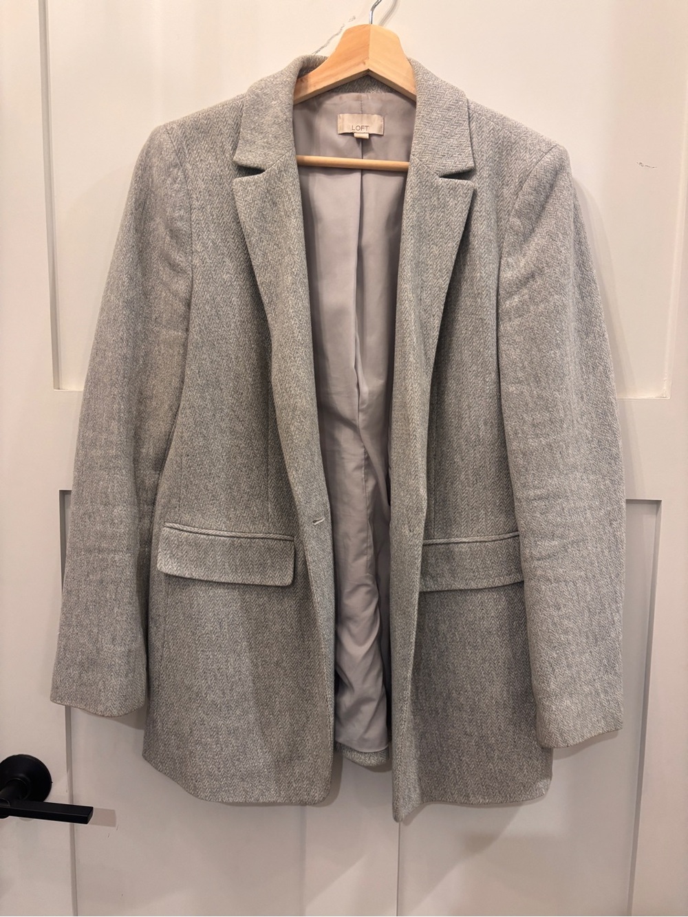 LOFT Light Gray Tailored Herringbone Blazer